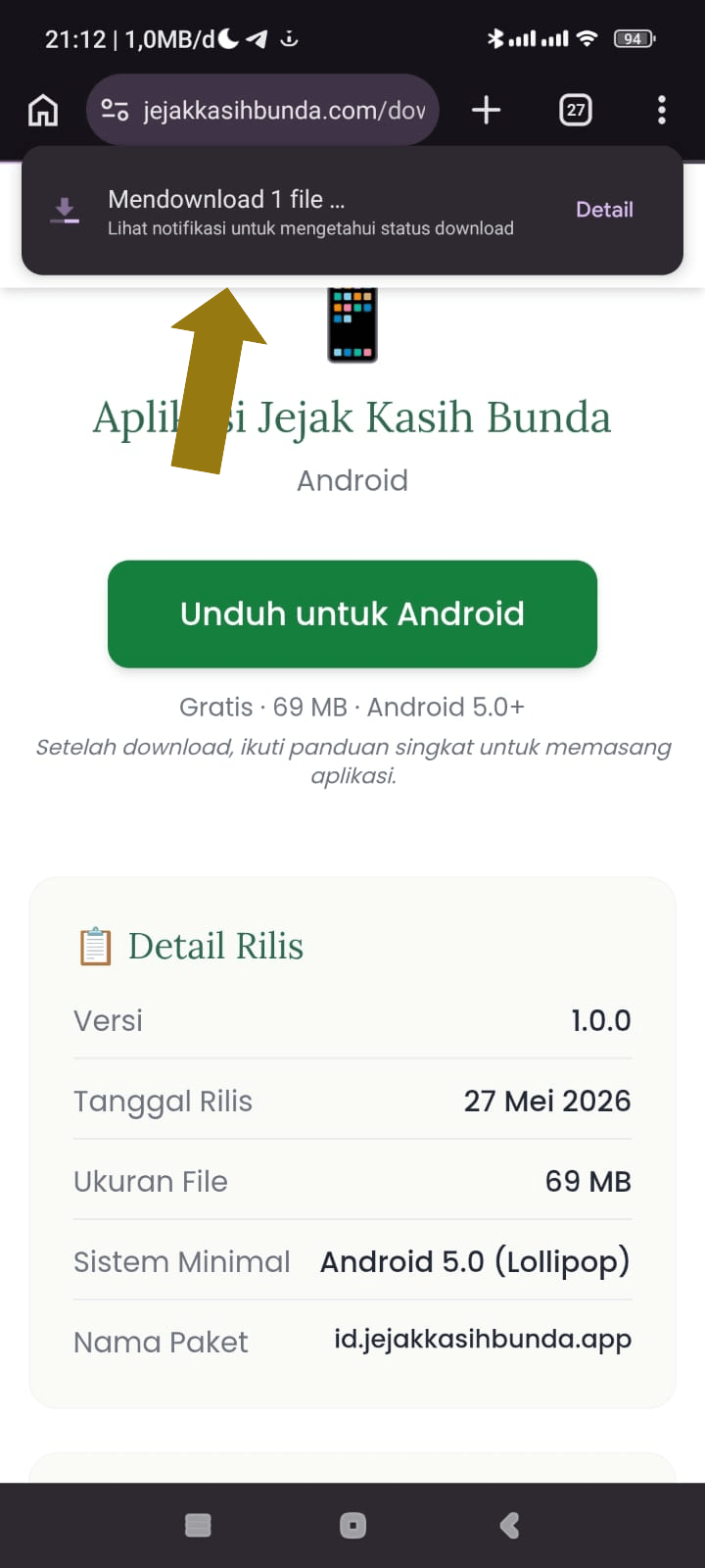 Notifikasi APK selesai diunduh